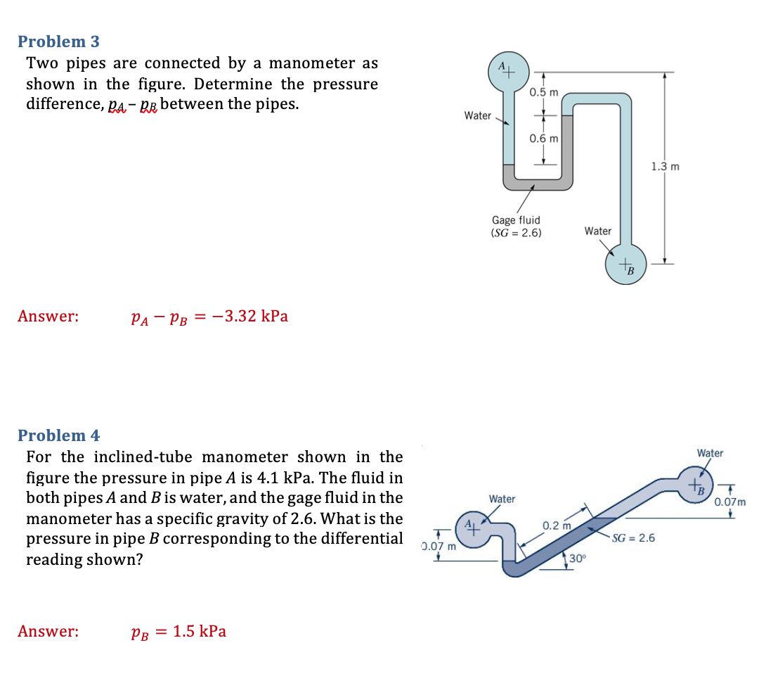 Problem 3 Two Pipes Are Connected A Manometer As Chegg 