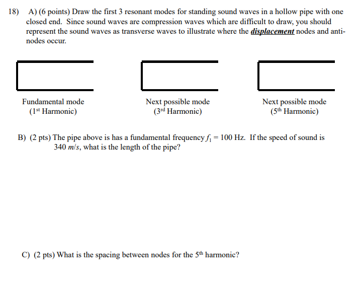 Solved 18) A) (6 points) Draw the first 3 resonant modes for | Chegg.com
