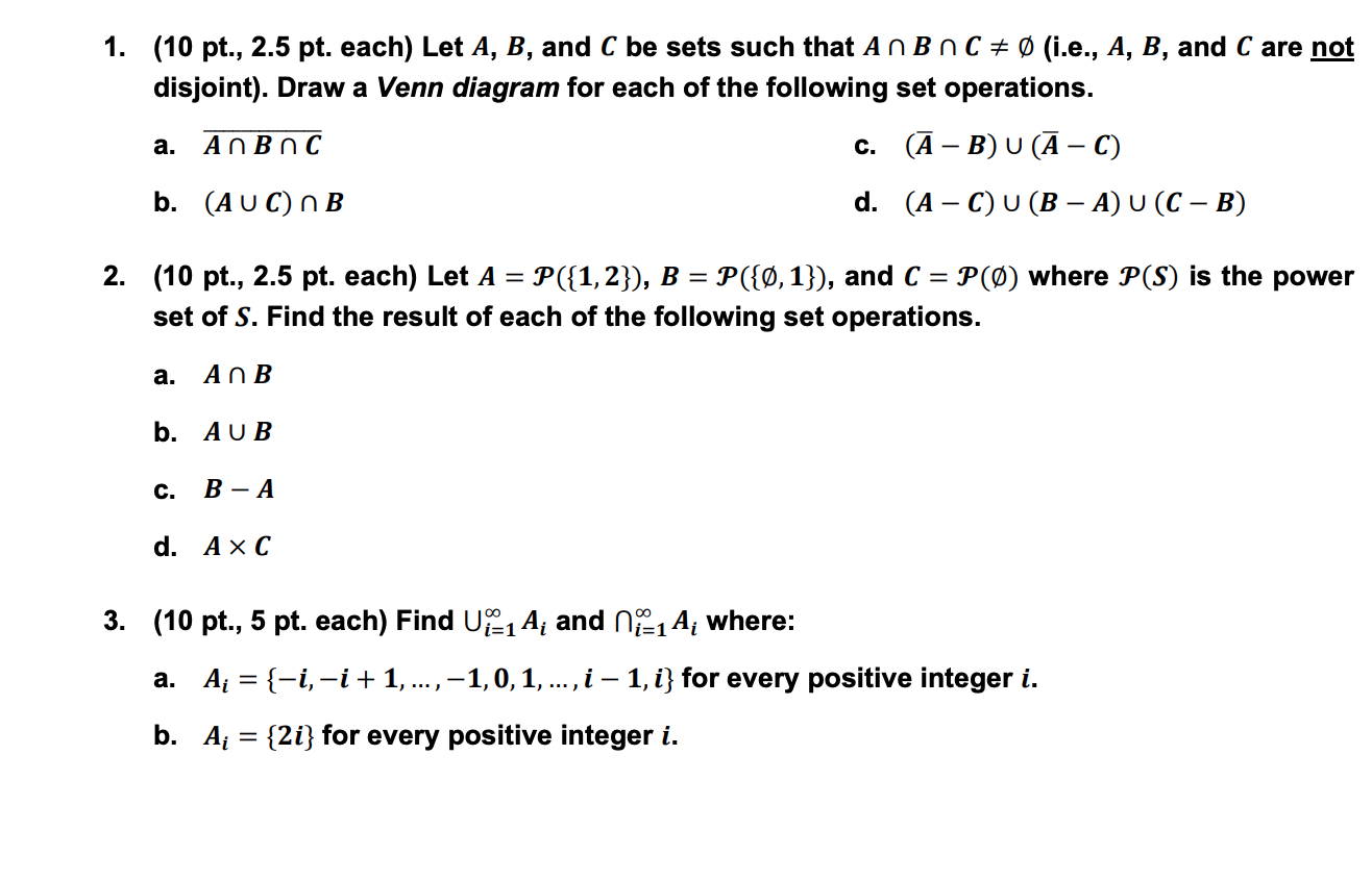 Solved (10 ﻿pt., 2.5 ﻿pt. ﻿each) ﻿Let A,B, ﻿and C ﻿be sets | Chegg.com
