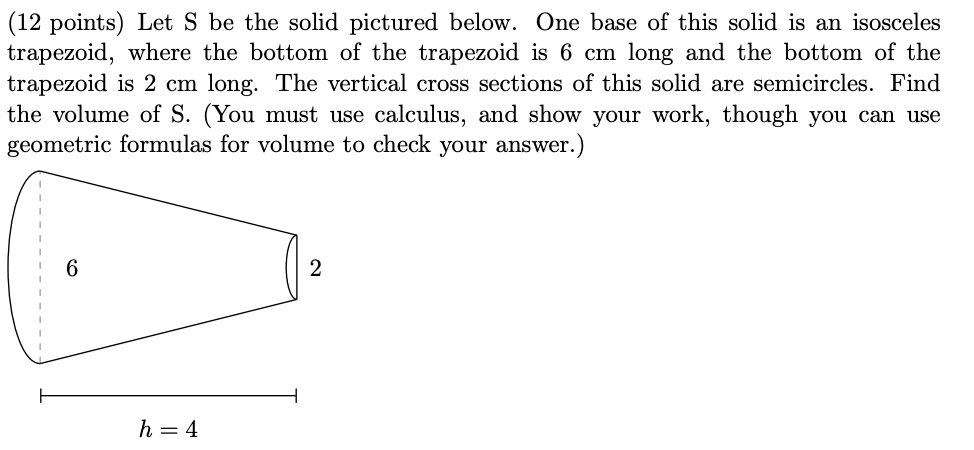 Solved (12 points) Let S be the solid pictured below. One | Chegg.com