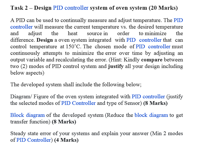 Solved Task 2 - Design PID controller system of oven system | Chegg.com