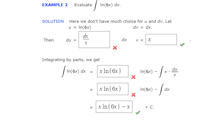 Solved EXAMPLE 2 Evaluate In(6x) dx. SOLUTION Here we don't | Chegg.com