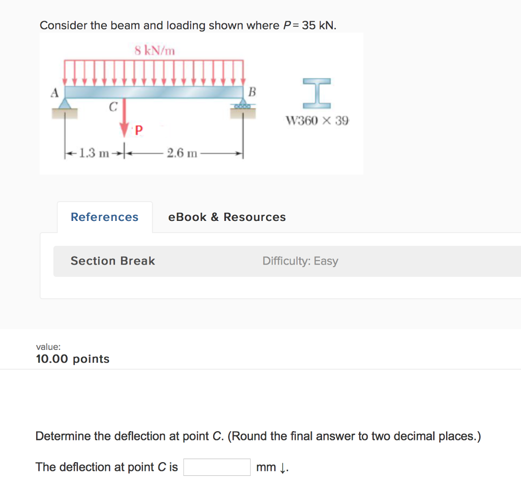 Solved Consider the beam and loading shown where P 35 kN 8 | Chegg.com