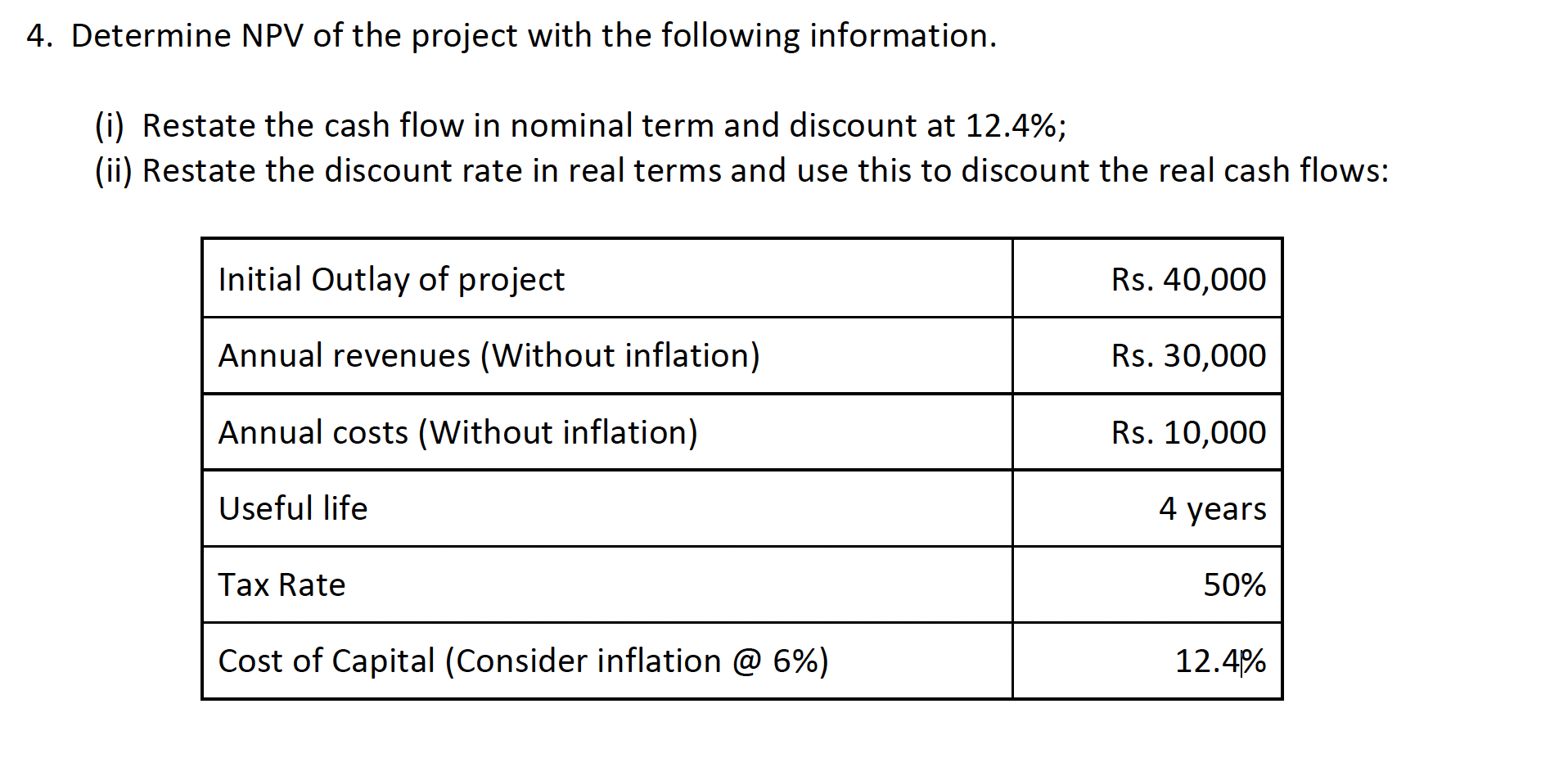 Solved 4. Determine NPV of the project with the following | Chegg.com