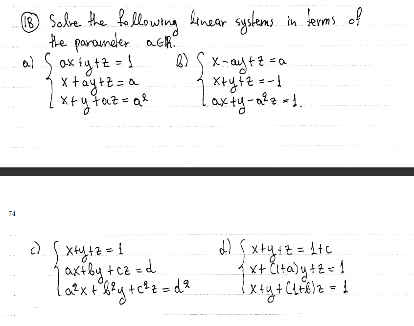 Solved 18 Solve The Following Linear Systems In Terms Of