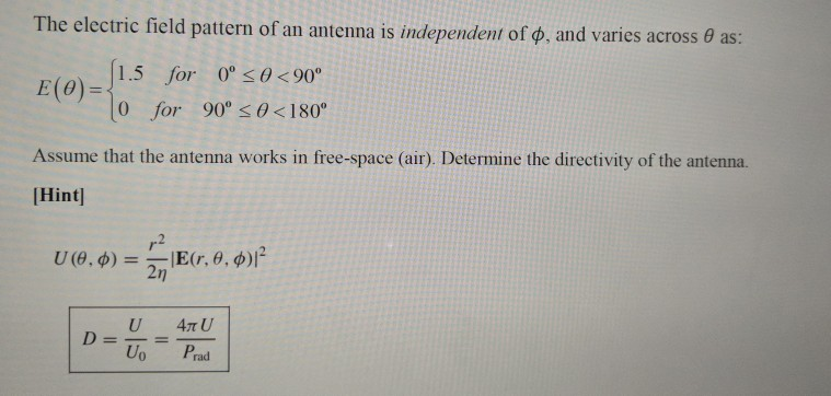 Solved The electric field pattern of an antenna is | Chegg.com