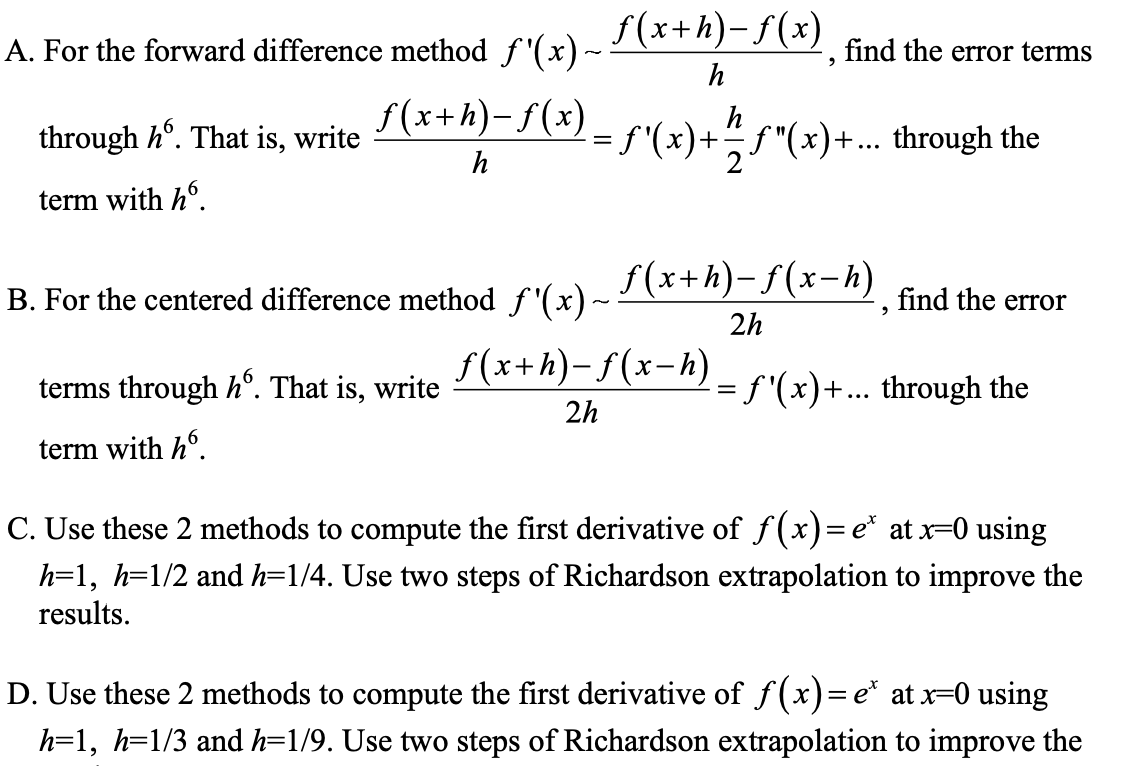 Solved find the error terms 2 A. For the forward difference | Chegg.com