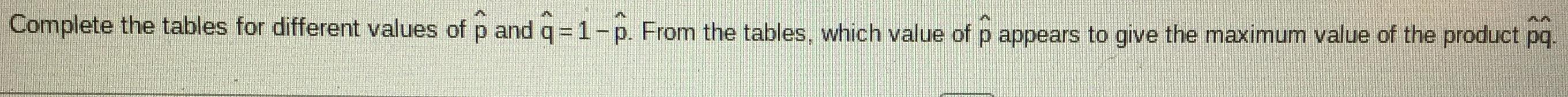 Solved Complete the tables for different values of p^ and | Chegg.com
