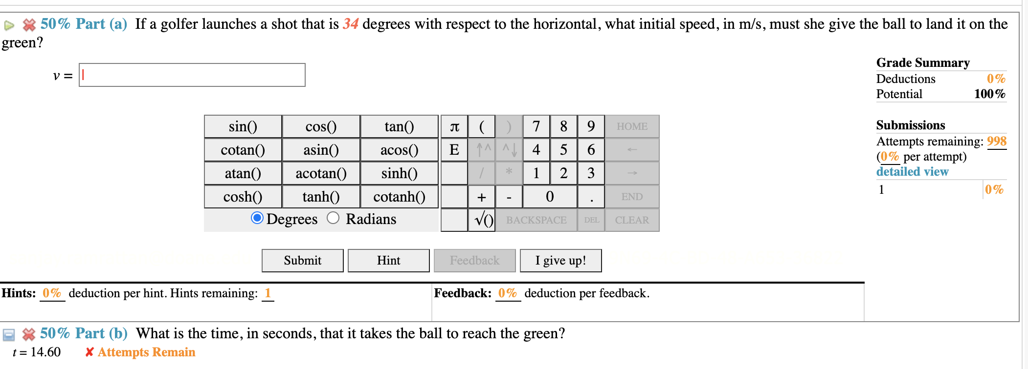 Solved (3\%) Problem 22: The tee of the world's longest par | Chegg.com