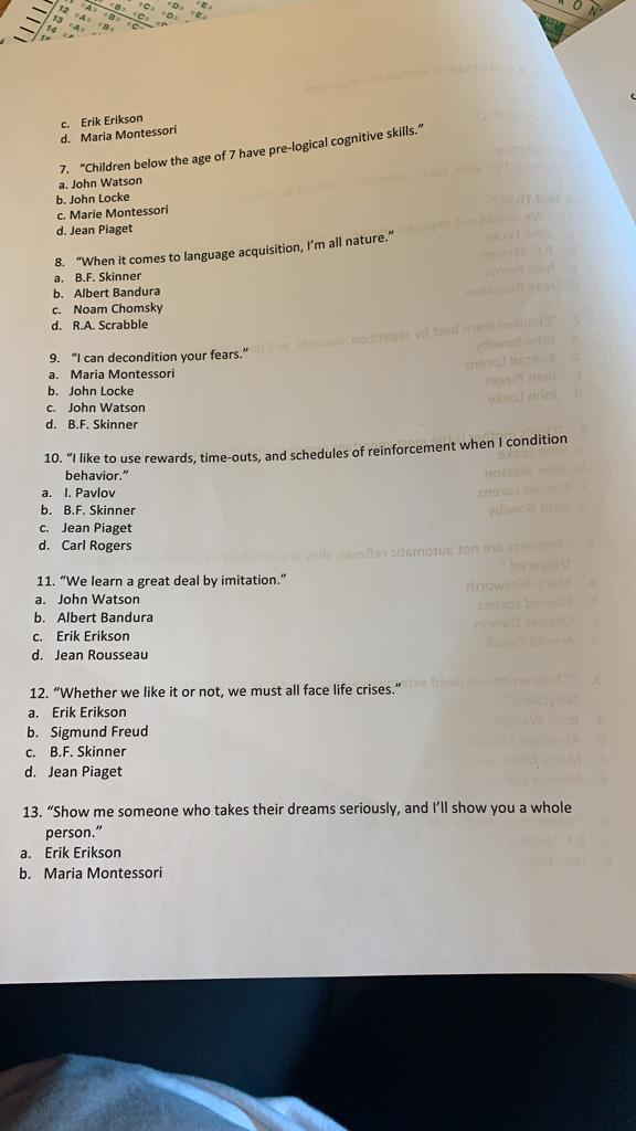 Solved Voe 3 C. Erik Erikson d. Maria Montessori 7. Chegg