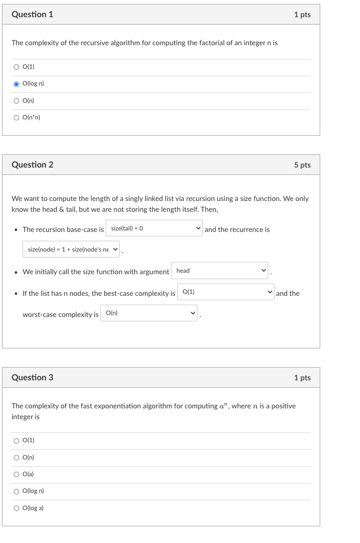 Solved Question 1 The Complexity Of The Recursive Algorithm | Chegg.com