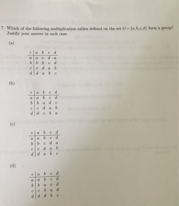 Solved 7. Which of the following multiplication tables | Chegg.com