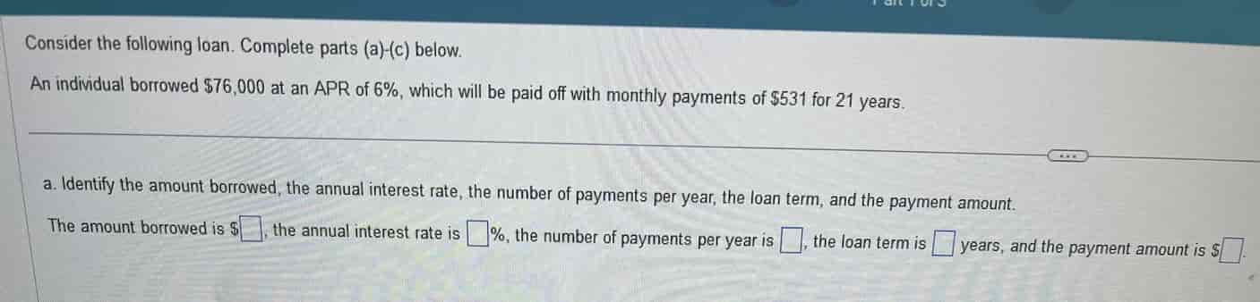 Solved Consider The Following Loan. Complete Parts (a)-(c) | Chegg.com