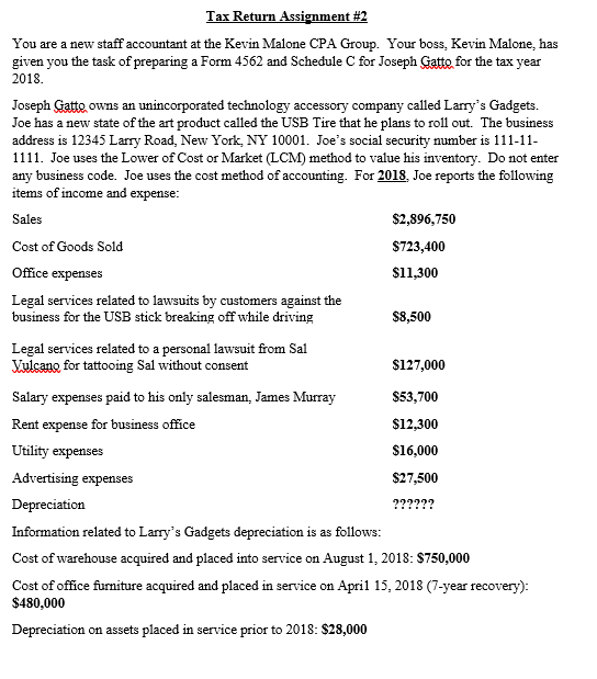 Tax Return Example Assignment Tax Return Assignment #2 You are a new staff | Chegg.com