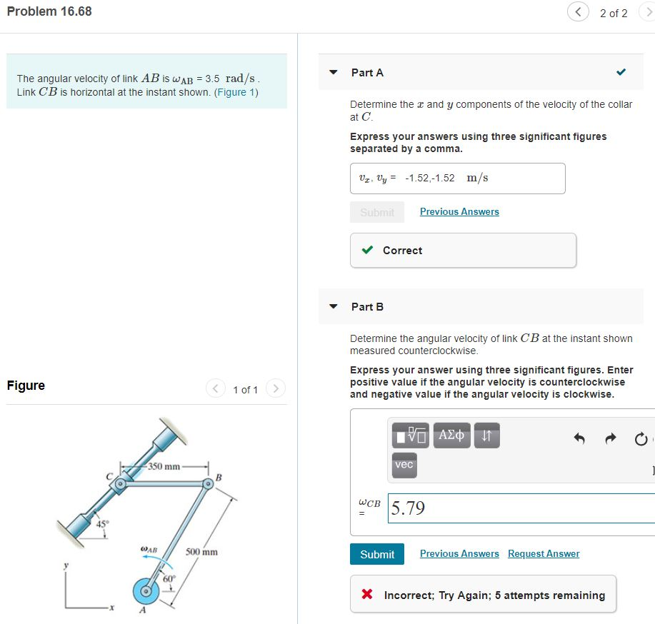 Solved Problem 16.68 2 of 2 Part A The angular velocity of | Chegg.com