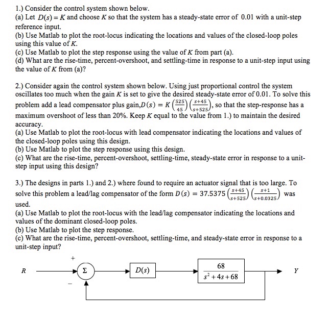 Solved 1.) Consider The Control System Shown Below (a) Let | Chegg.com