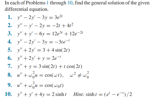 Solved In each of Problems 1 through 10, find the general | Chegg.com