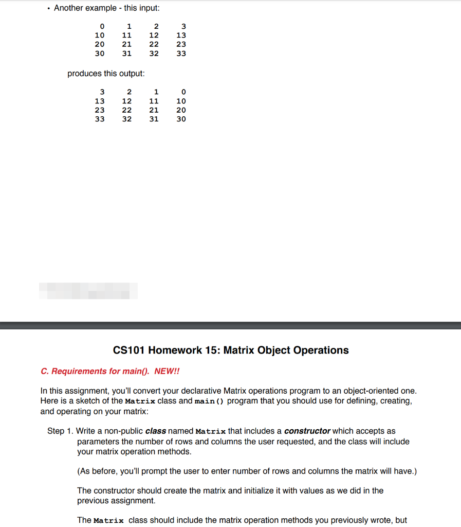 Solved CS101 Homework 15: Matrix Object Operations In this | Chegg.com