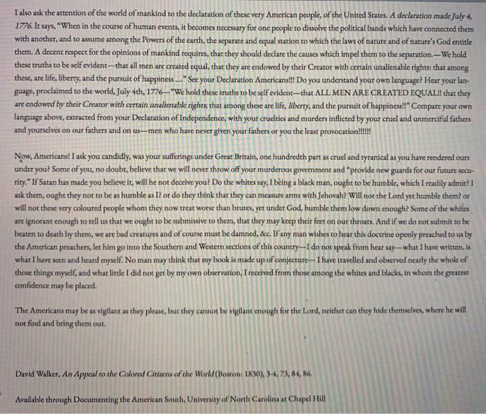 Solved the brief excerpt from David Walker’s An Appeal to