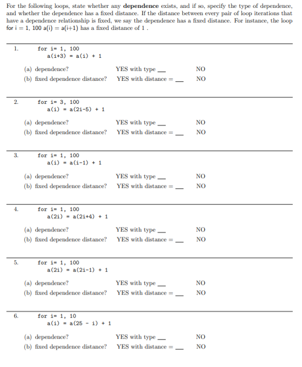 Solved For the following loops, state whether any dependence | Chegg.com