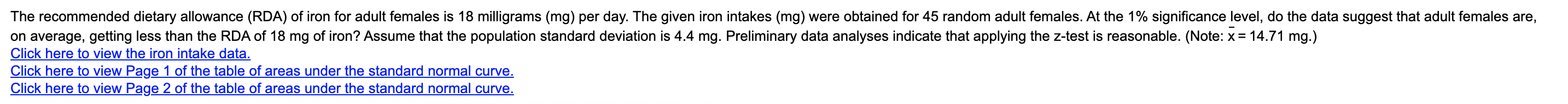 Solved The recommended dietary allowance (RDA) of iron for | Chegg.com