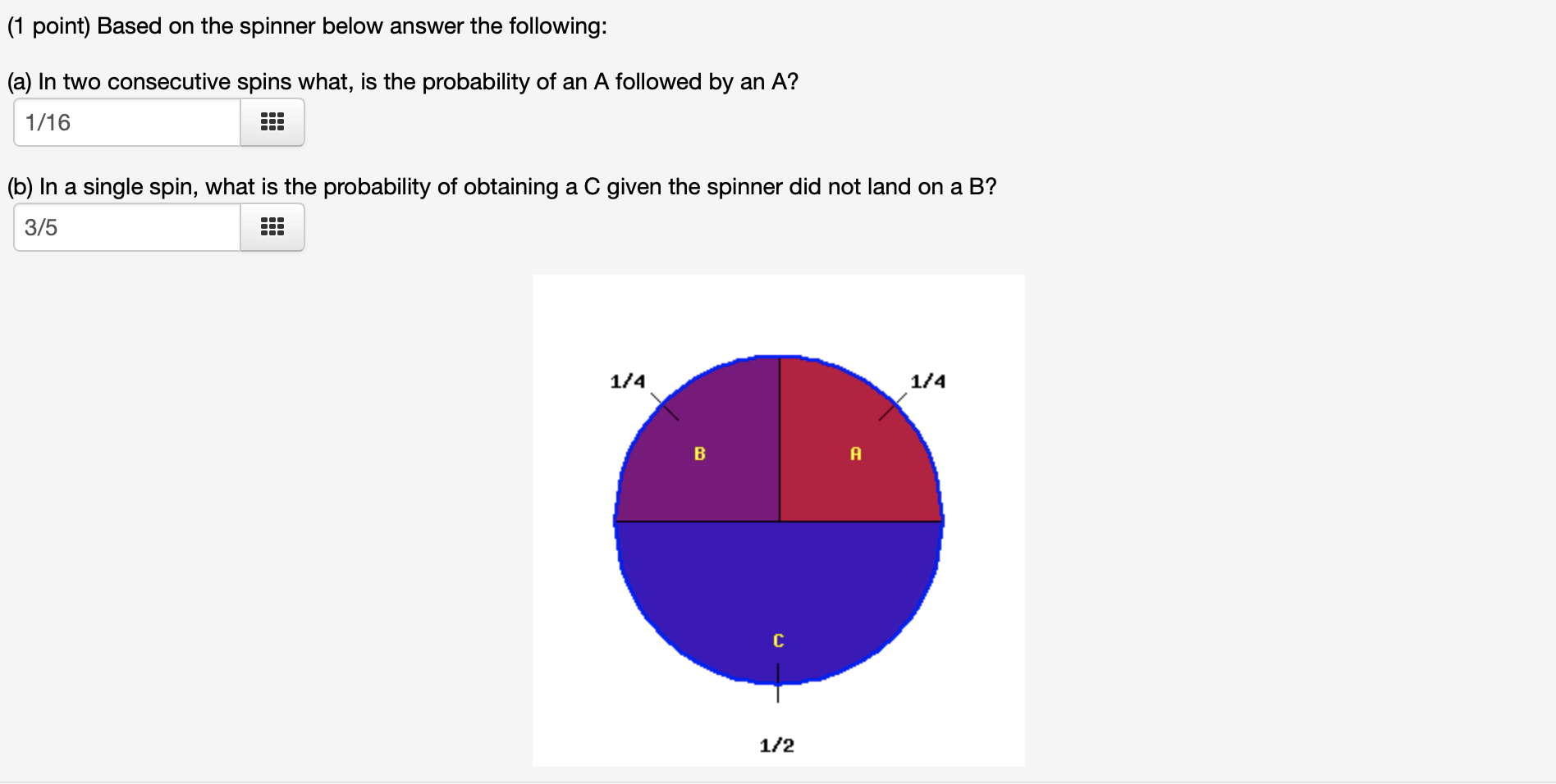 Solved (1 Point) Based On The Spinner Below Answer The | Chegg.com