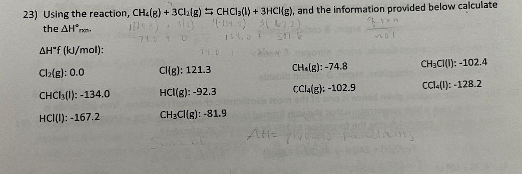 Solved 23 Using The Reaction CH4 G 3Cl2 Chegg Com   PhpPDTmZE