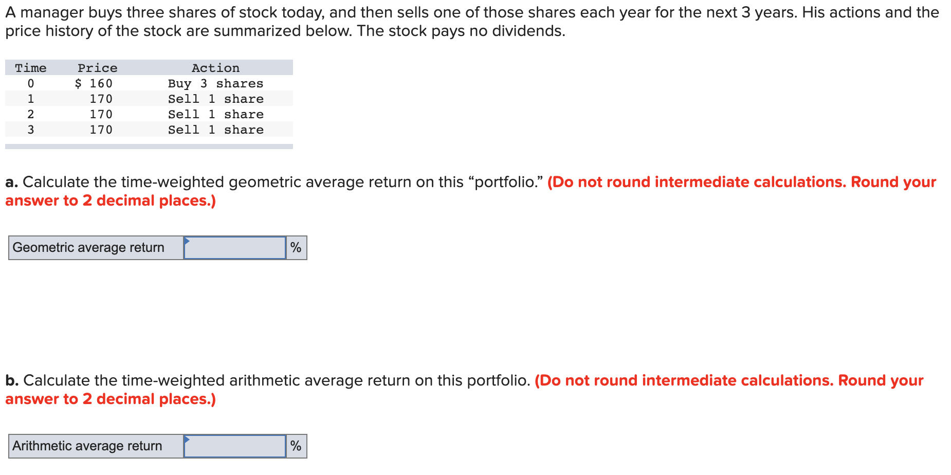 Solved A Manager Buys Three Shares Of Stock Today, And Then | Chegg.com