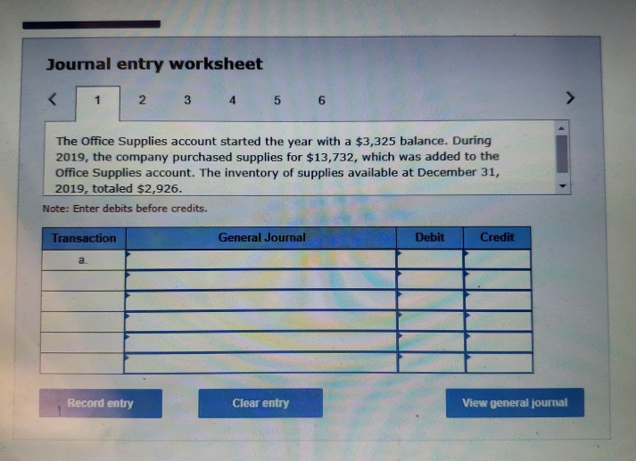Solved 2. The Office Supplies account started the year with