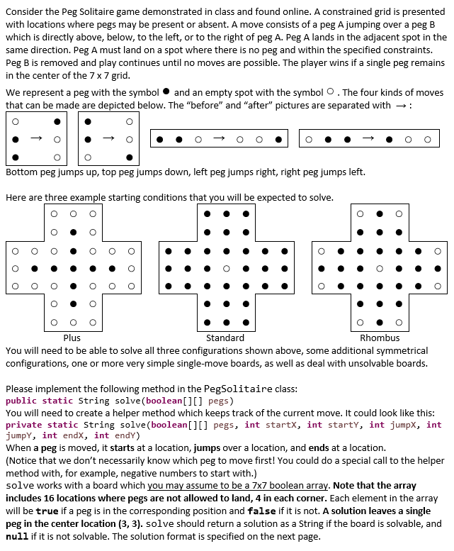 Solved Consider the Peg Solitaire game demonstrated in class | Chegg.com