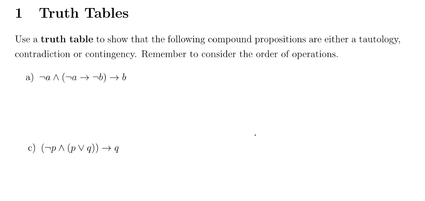 Solved 1 Truth Tables Use a truth table to show that the | Chegg.com