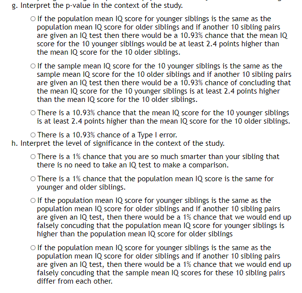 Solved On Average Is The Younger Sibling's IQ Higher Than | Chegg.com