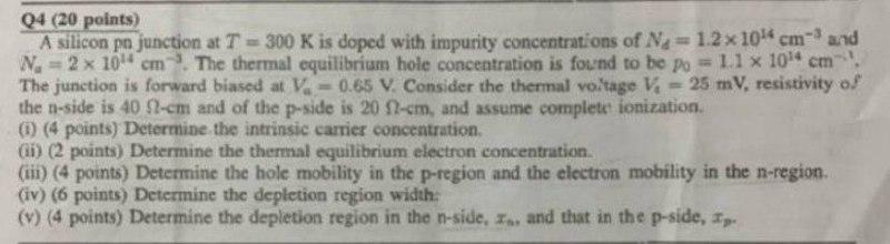 Solved Q4 (20 points) A silicon pn junction at T = 300 K is | Chegg.com