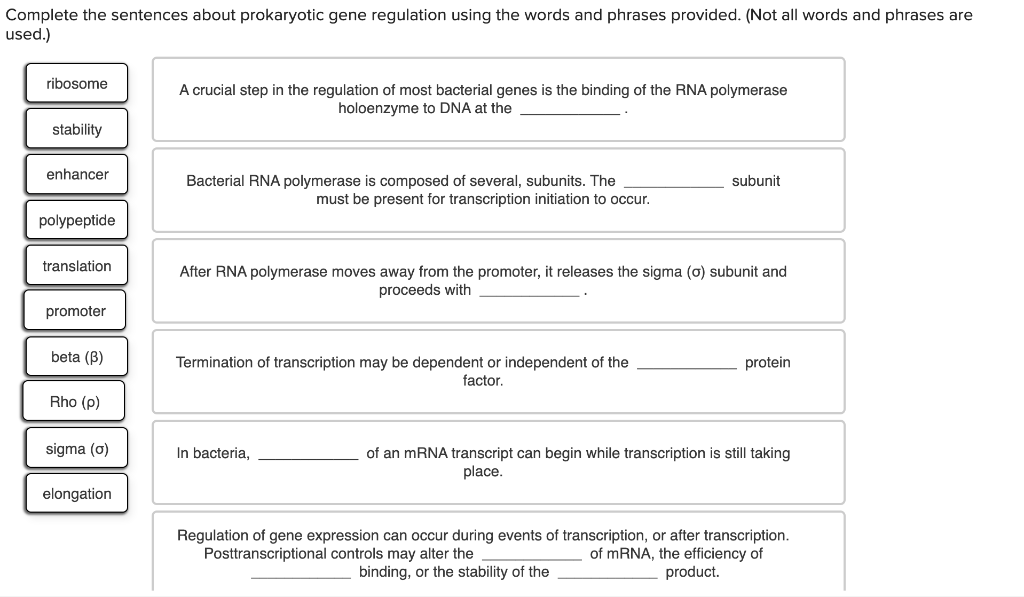 Solved Complete the sentences about prokaryotic gene | Chegg.com