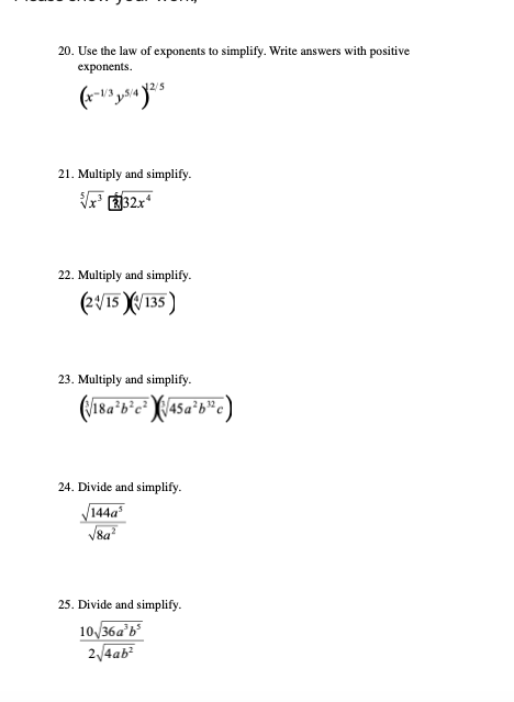 Solved 20. Use the law of exponents to simplify. Write | Chegg.com