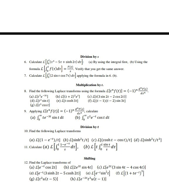 Solved Division bys 6. Calculate - [5 (73 - 5t + sinh 21) | Chegg.com