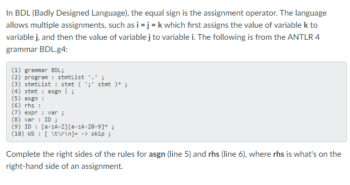 Solved In BDL (Badly Designed Language), The Equal Sign Is | Chegg.com