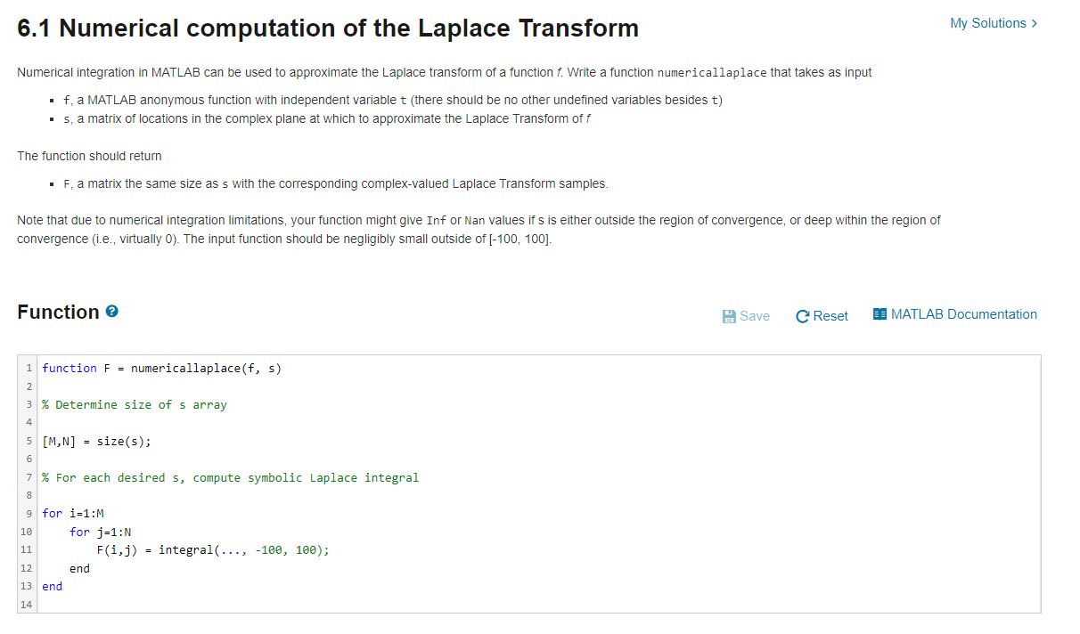 Solved 6.1 Numerical computation of the Laplace Transform | Chegg.com