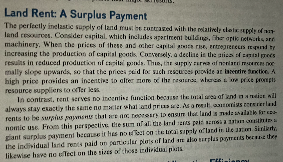 Solved Land Rent: A Surplus Payment The perfectly inelastic | Chegg.com