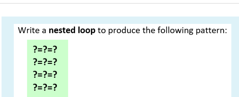Solved Write a nested loop to produce the following pattern: | Chegg.com