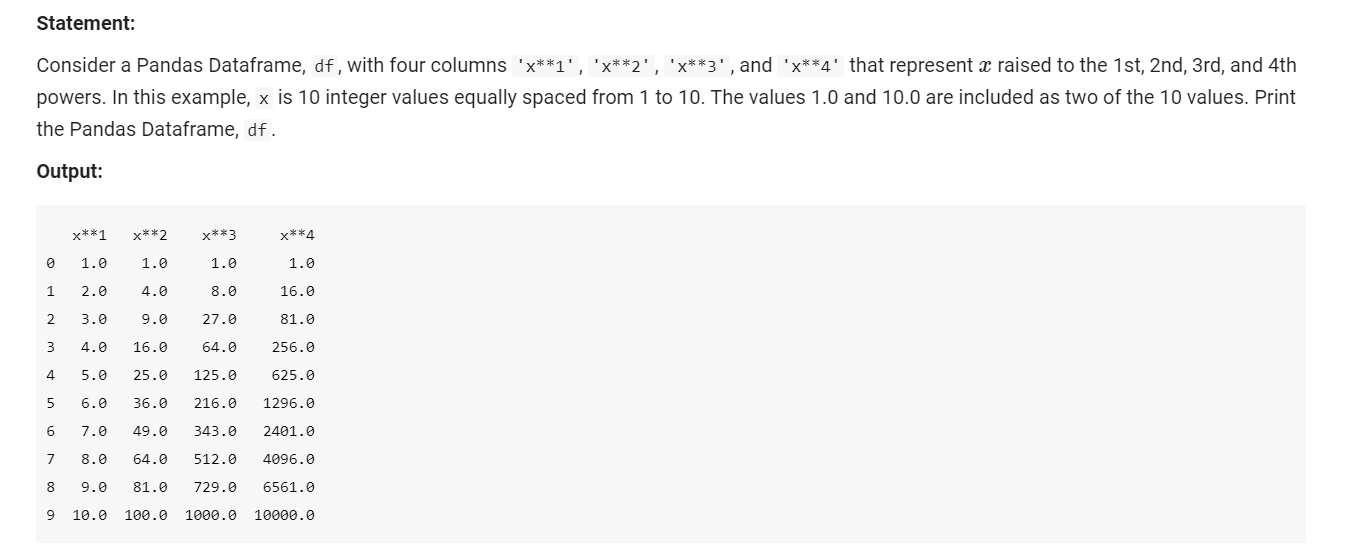 Solved Statement: Consider a Pandas Dataframe, df, with four | Chegg.com