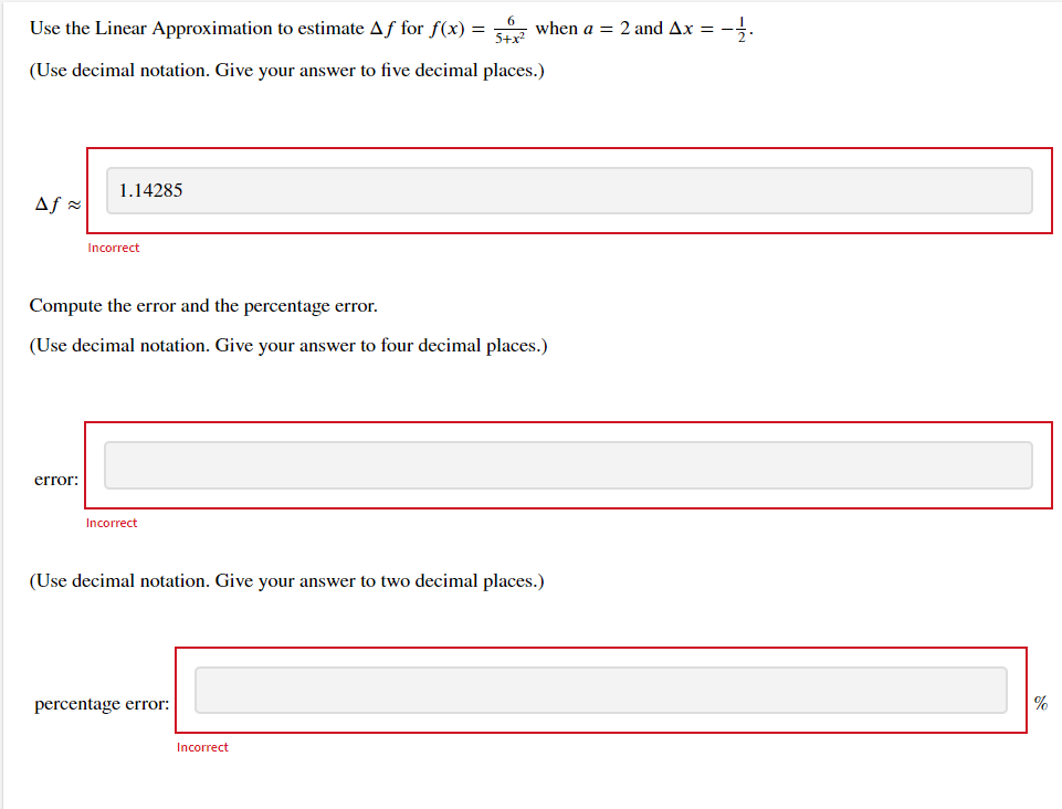 Solved Use the Linear Approximation to estimate Δf for | Chegg.com