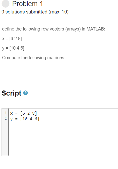 Solved define the following row vectors arrays in MATLAB