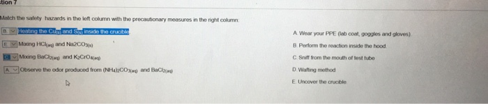 Solved Match the safety hazards in the left column with the | Chegg.com