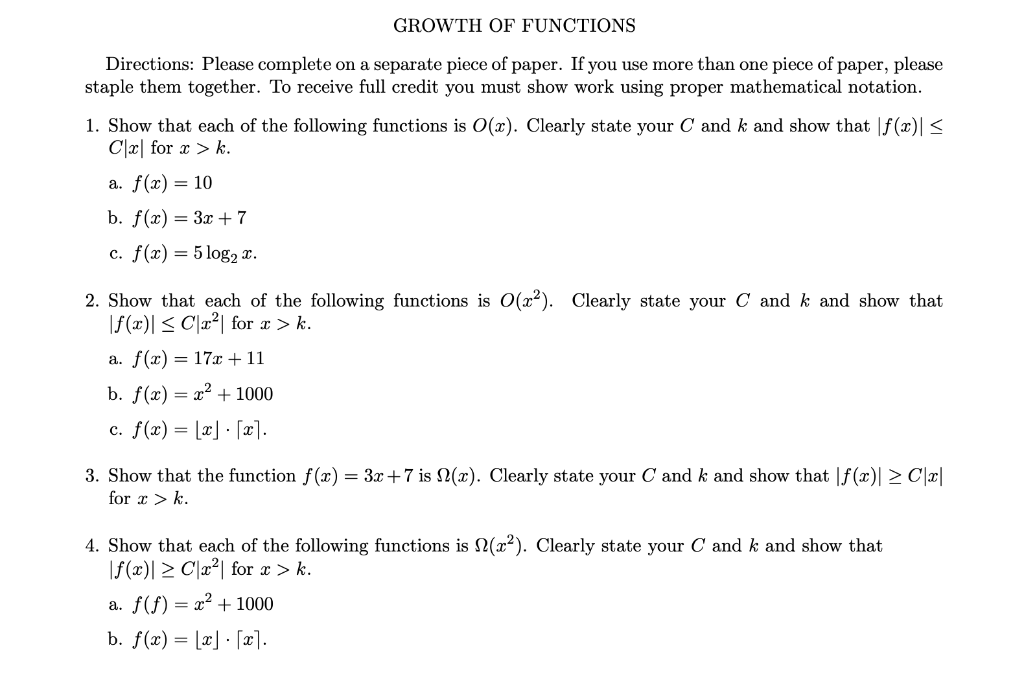 Solved Growth Of Functions 1 Show That Each Of The Follo Chegg Com