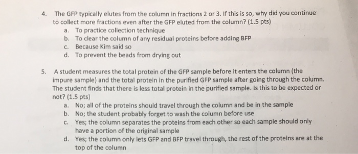 Solved The GFP typically elutes from the column in fractions | Chegg.com