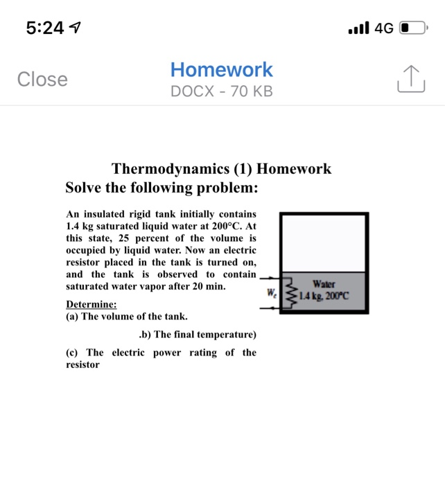 Thermodynamics Homework Problem Solved 5:24 Homework DOCX-70 КВ Close Thermodynamics (1) | Chegg.com
