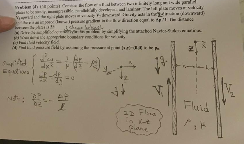 Solved Problem (4) (40 points) Consider the flow of a fluid | Chegg.com