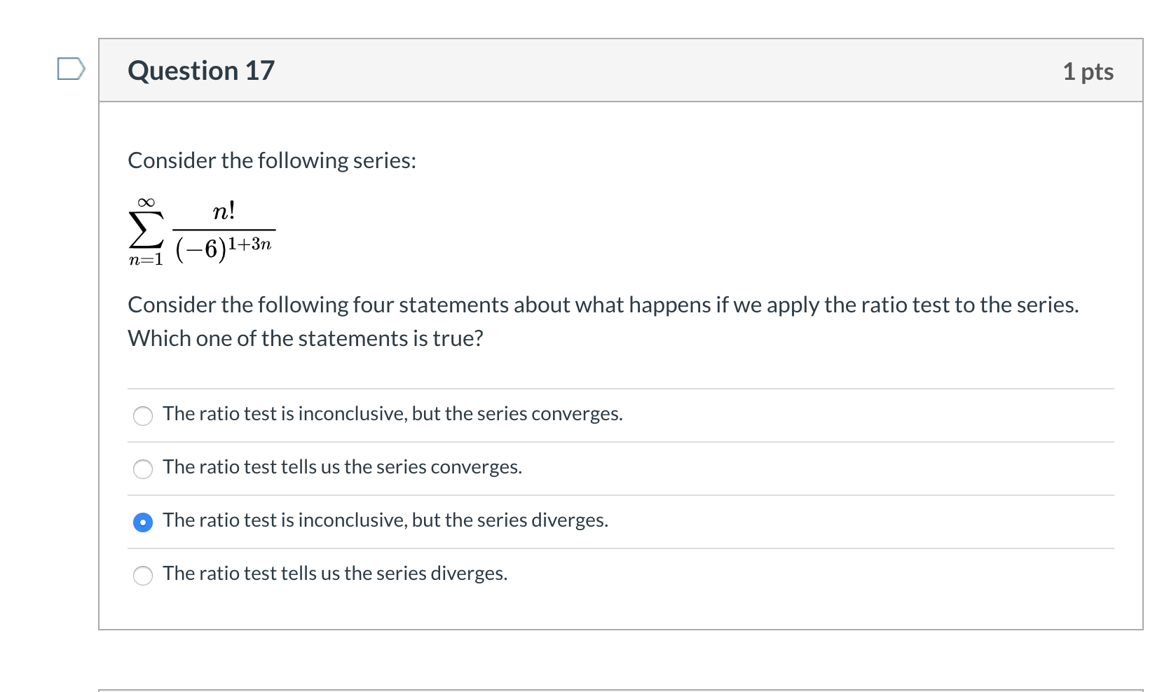 Solved Question 17 1 pts Consider the following series: | Chegg.com