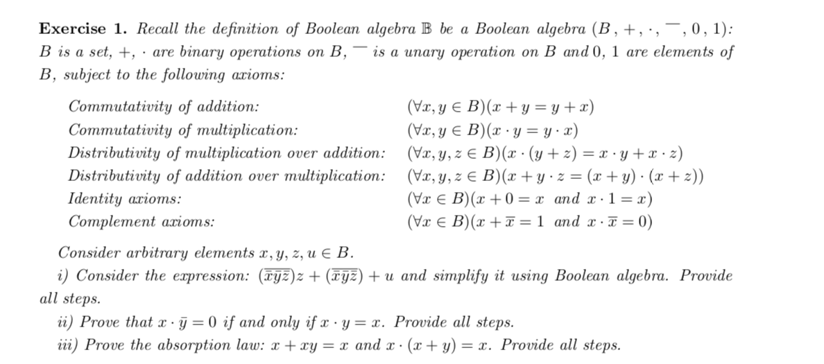 Solved Exercise 1 Recall The Definition Of Boolean Algebra 6538